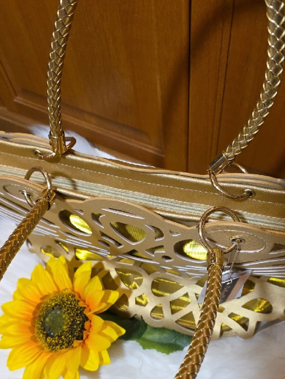 Mellow World Gold Laser-Cut Tote with Braided Handles - Picture 5 of 16